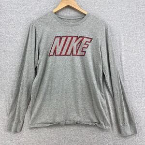 Nike Tshirt Mens Medium Gray Tee Long Sleeve Crew Neck Nike Graphic Athletic Cut